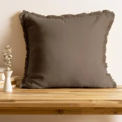 EMINZA Coussin carré coton (45 x 45 cm) Pixel franges Taupe Hot
