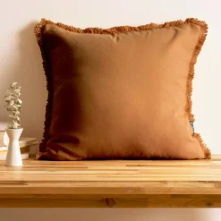 EMINZA Coussin carré coton (45 x 45 cm) Pixel franges Camel Outlet