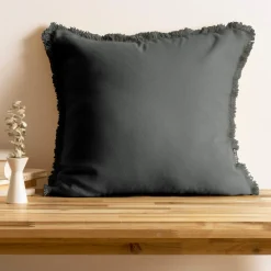 EMINZA Coussin carré coton (45 x 45 cm) Pixel franges Gris Anthracite Discount