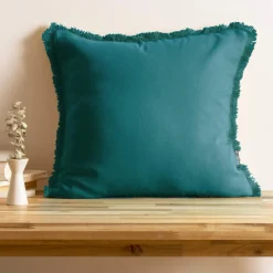 EMINZA Coussin carré coton (45 x 45 cm) Pixel franges Bleu canard Sale