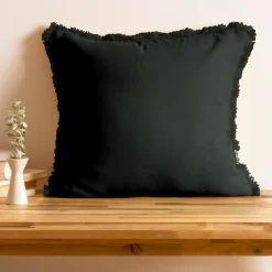 EMINZA Coussin carré coton (45 x 45 cm) Pixel franges Noir Sale