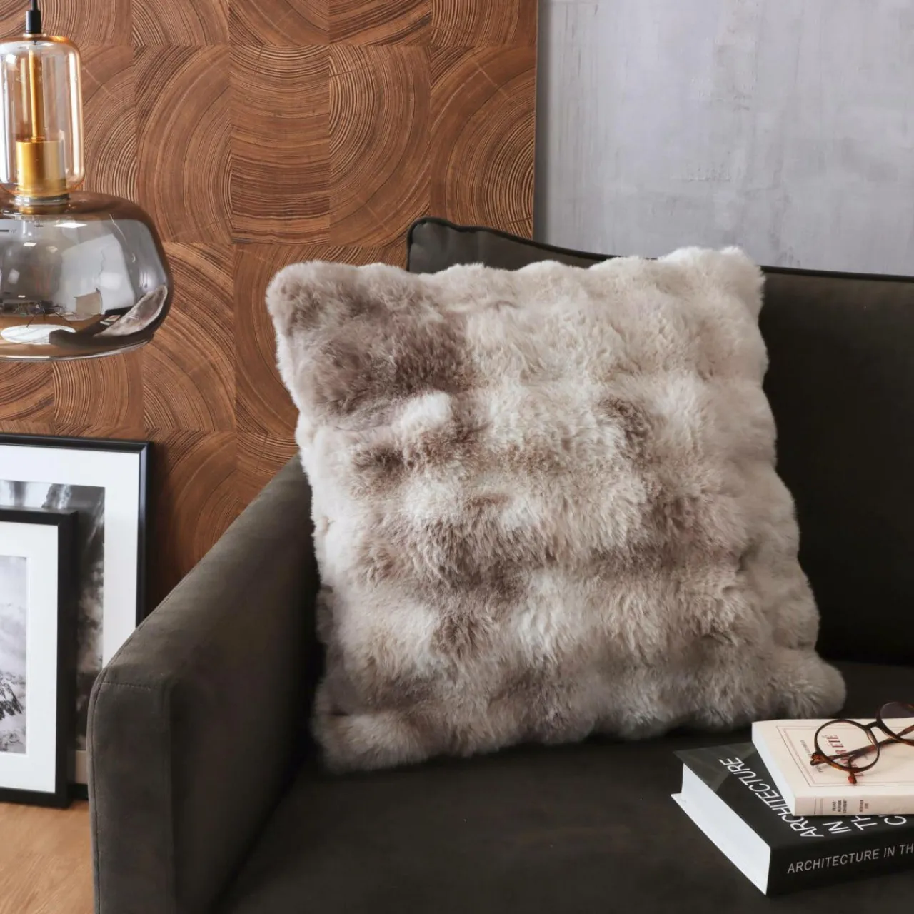 EMINZA Coussin carré fausse fourrure (50 x 50 cm) Toronto Taupe Hot