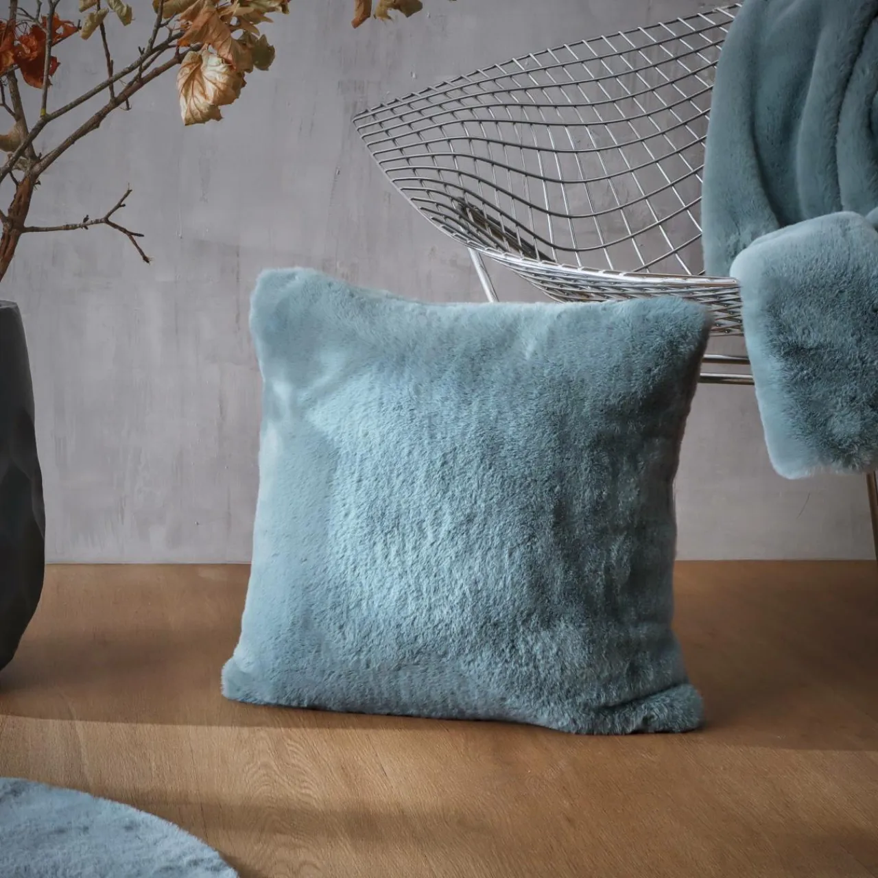 EMINZA Coussin carré fausse fourrure (45 x 45 cm) Finn Bleu Sale