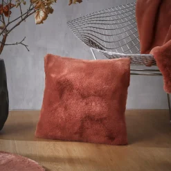EMINZA Coussin carré fausse fourrure (45 x 45 cm) Finn Terracotta Hot