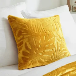 EMINZA Coussin carré flanelle (45 x 45 cm) Flore Jaune moutarde Online