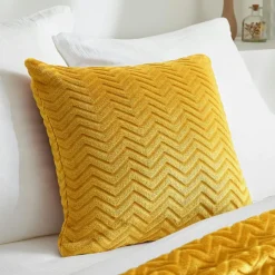 EMINZA Coussin carré flanelle (45 x 45 cm) Zag Jaune moutarde New