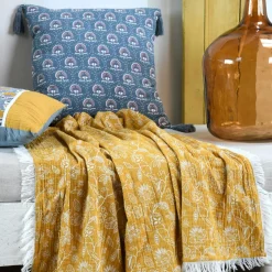 LOVELY CASA Coussin carré gaze de coton (40 cm) Sunda indigo Bleu