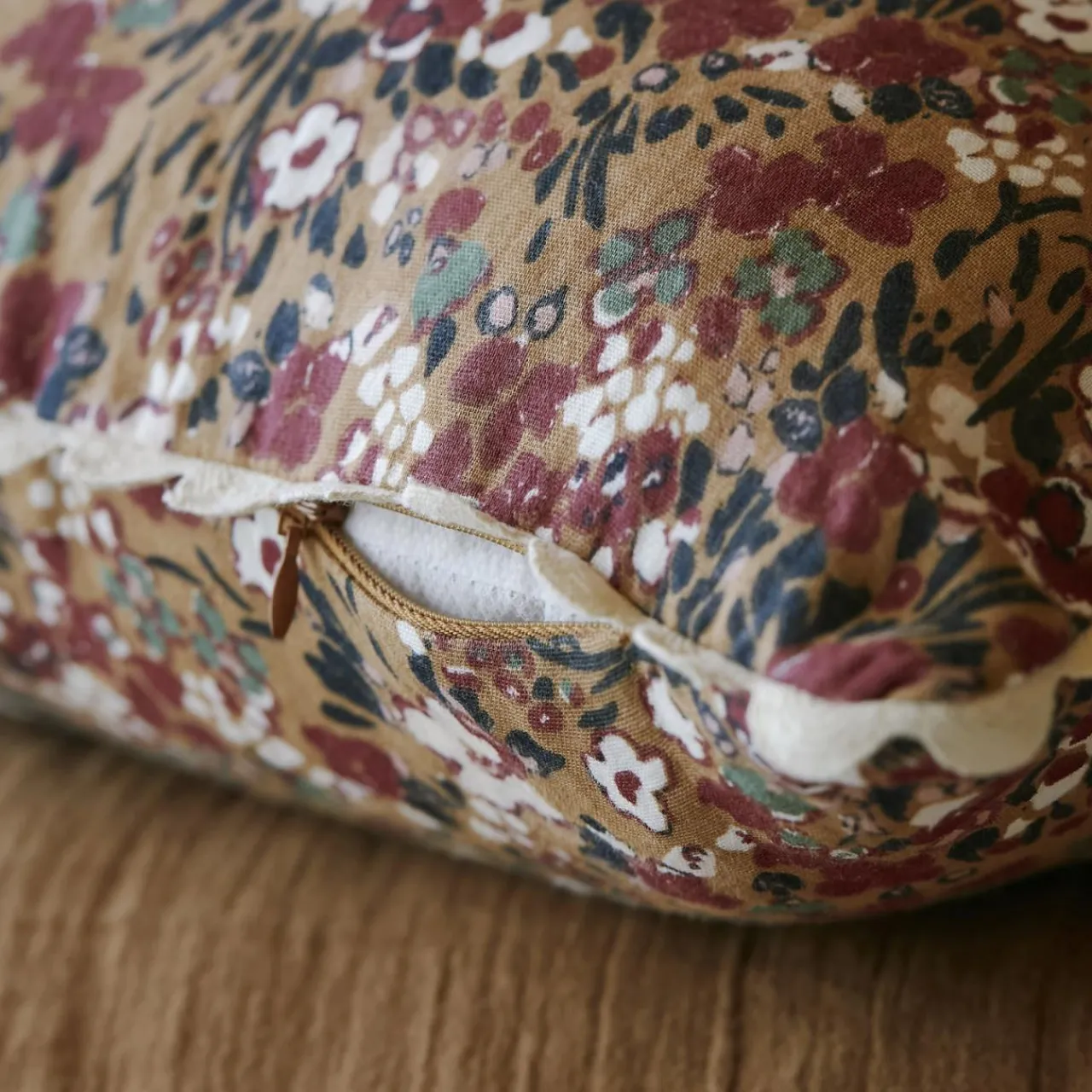 EMINZA Coussin carré gaze de coton (40 x 40 cm) Constance Camel