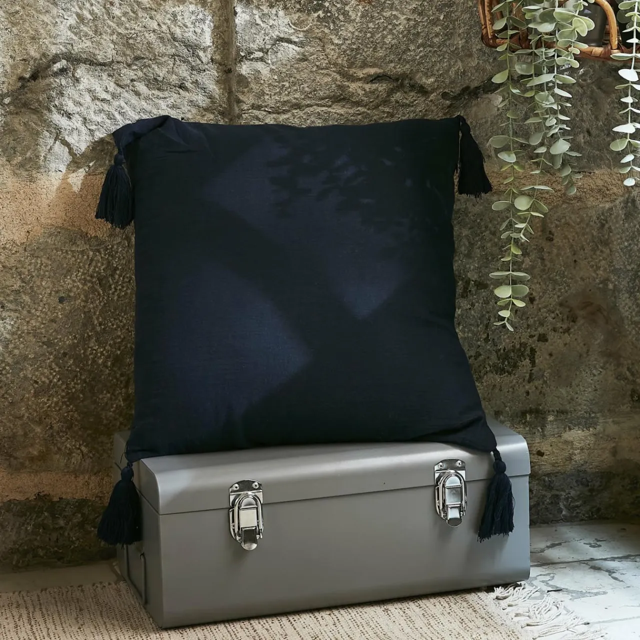 EMINZA Coussin carré gaze de coton (40 x 40 cm) Gaïa Bleu nuit Discount