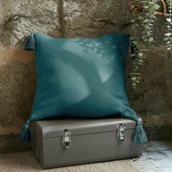 EMINZA Coussin carré gaze de coton (40 x 40 cm) Gaïa Bleu canard Outlet
