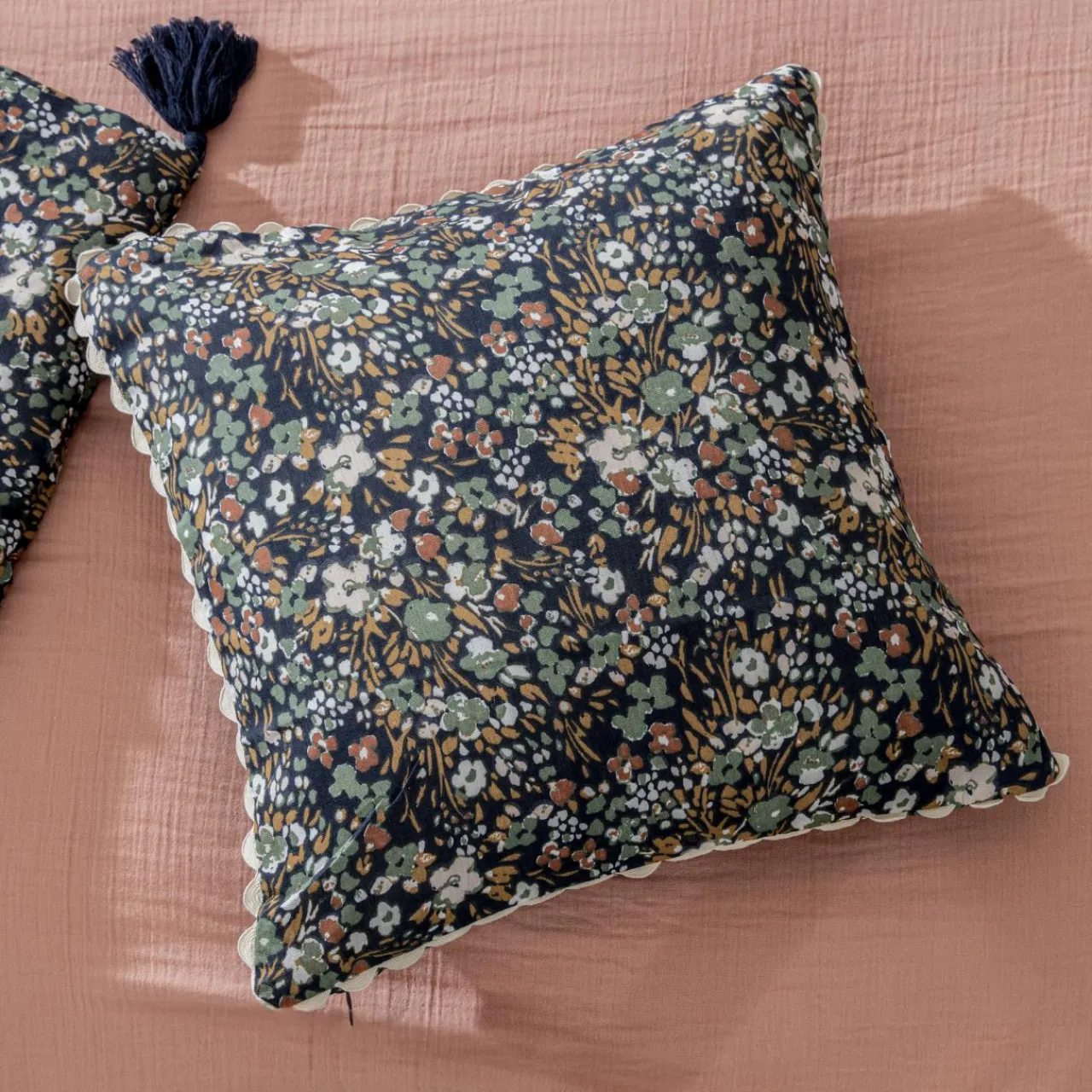 EMINZA Coussin carré gaze de coton (40 x 40 cm) Constance Bleu nuit