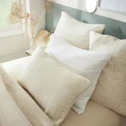 EMINZA Coussin carré gaze de coton (45 x 45 cm) Gaïa vichy Beige Hot