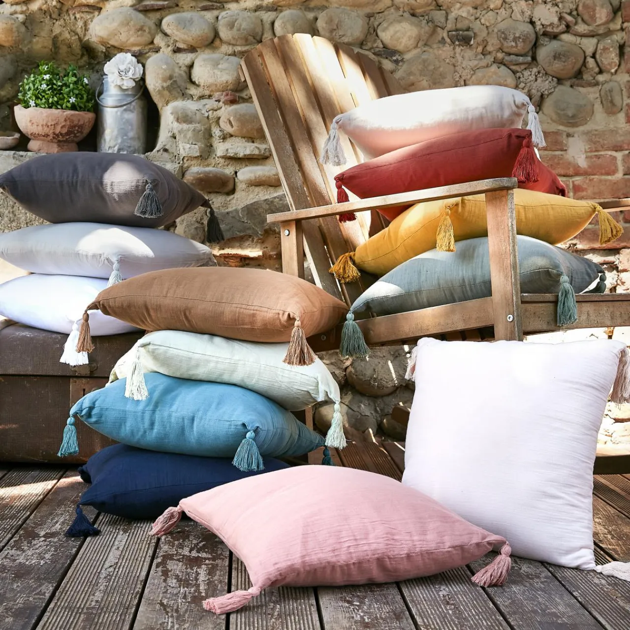 EMINZA Coussin carré gaze de coton (40 x 40 cm) Gaïa chantilly Blanc Best