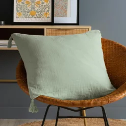EMINZA Coussin carré gaze de coton (60 x 60 cm) Gaïa Vert Eucalyptus