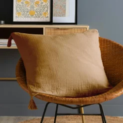 EMINZA Coussin carré gaze de coton (60 x 60 cm) Gaïa Camel Clearance
