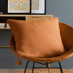 EMINZA Coussin carré gaze de coton (60 x 60 cm) Gaïa Abricot