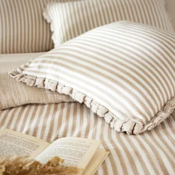 EMINZA Coussin carré gaze de coton (45 x 45 cm) Gaïa rayures Ficelle Rayure Ficelle New