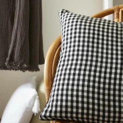 EMINZA Coussin carré gaze de coton (45 x 45 cm) Gaïa vichy Noir New