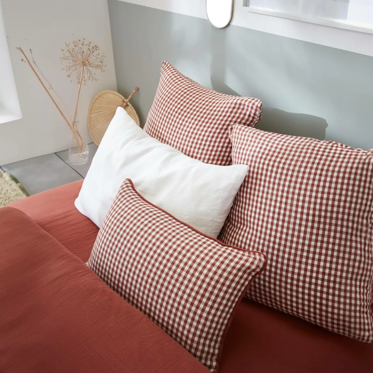 EMINZA Coussin carré gaze de coton (45 x 45 cm) Gaïa vichy Terracotta