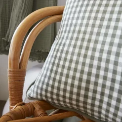 EMINZA Coussin carré gaze de coton (45 x 45 cm) Gaïa vichy Vert romarin