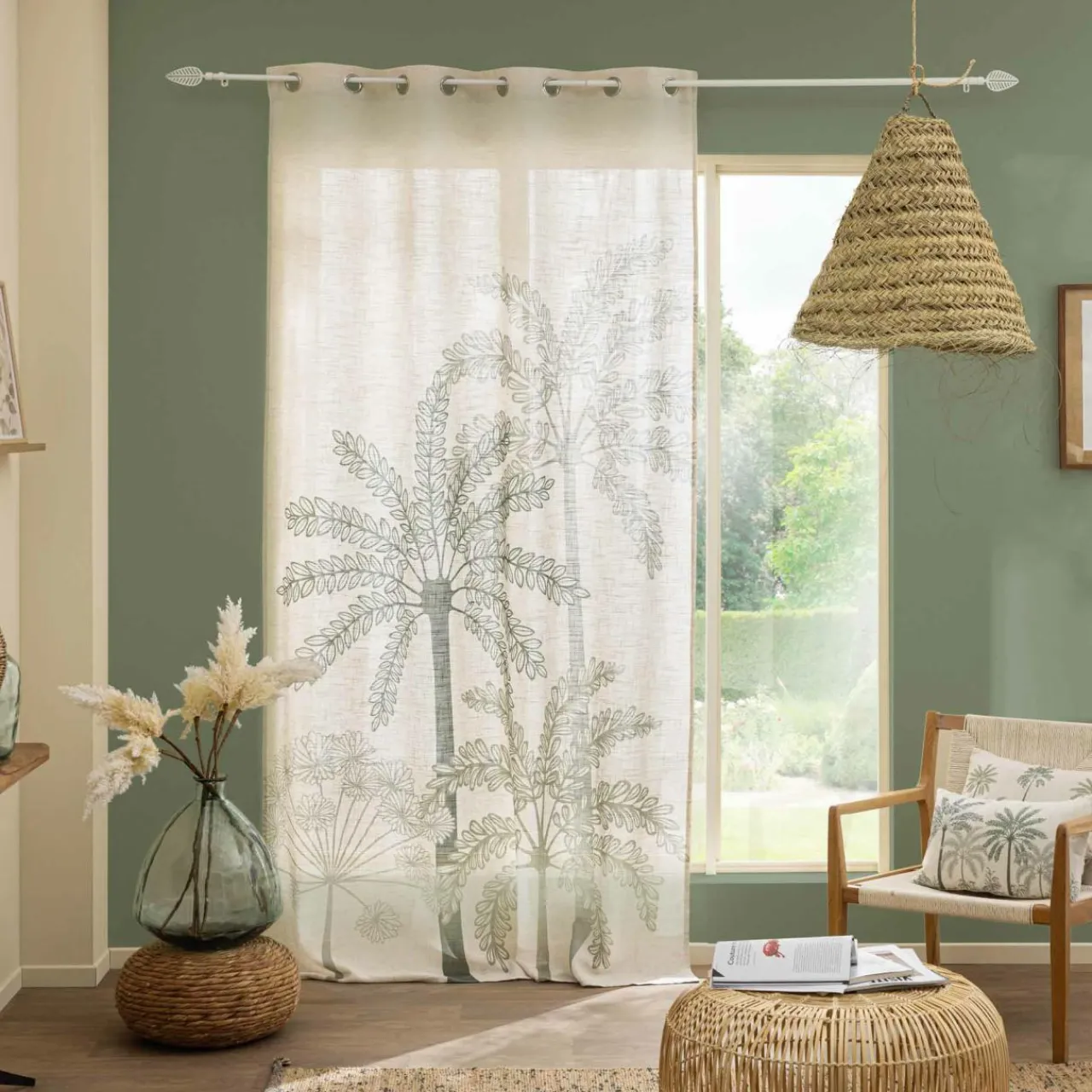 douceur d'intu017drieur Coussin carré lin et coton (45 x 45 cm) Palmea Vert Sale