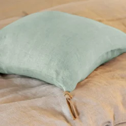 EMINZA Coussin carré lin lavé (45 cm) Louise Vert Eucalyptus Best