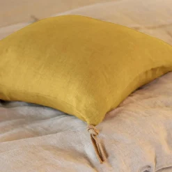 EMINZA Coussin carré lin lavé (45 cm) Louise Jaune moutarde Best