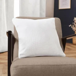 EMINZA Coussin carré tissé (45 x 45 cm) Alba perle Blanc Outlet