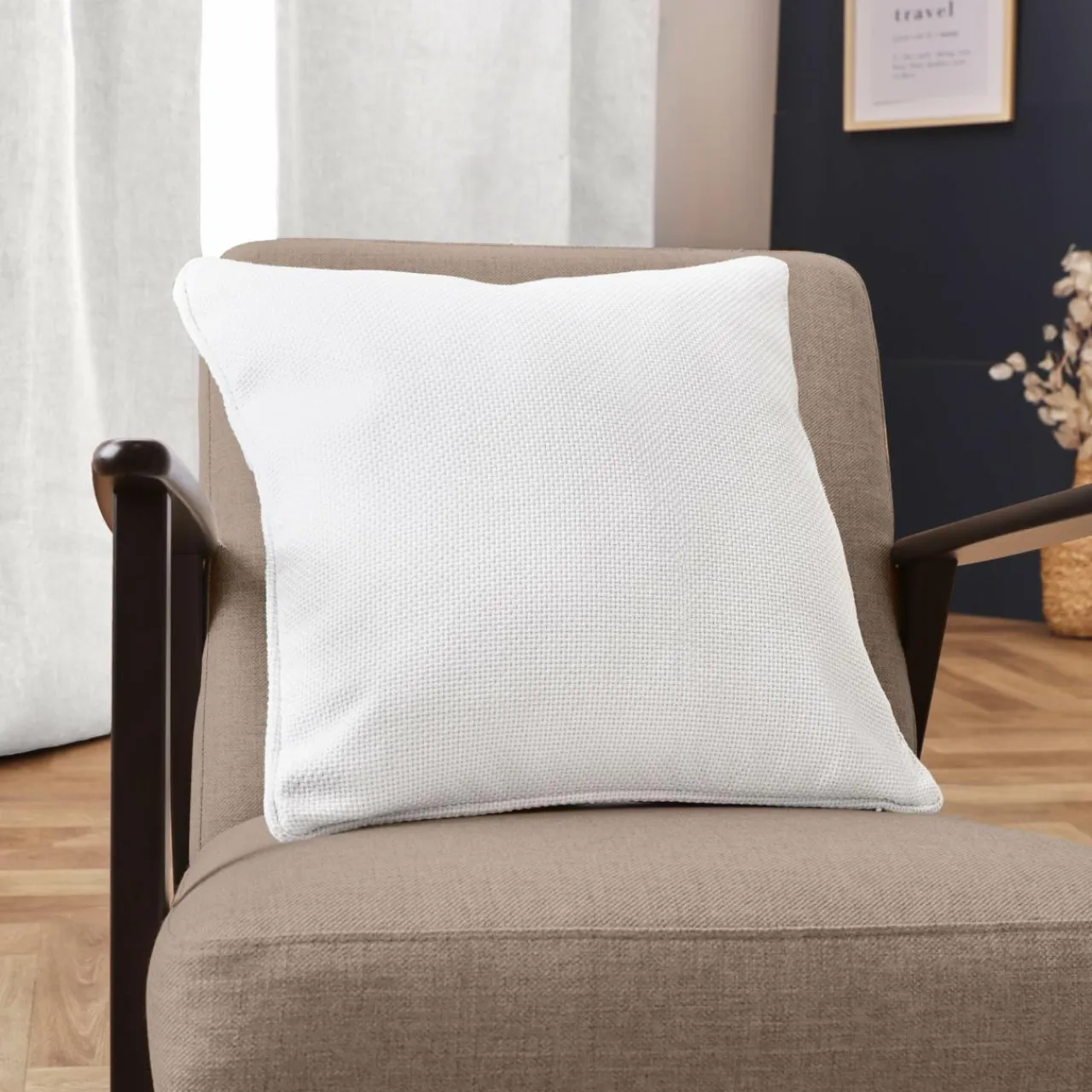 EMINZA Coussin carré tissé (45 x 45 cm) Alba perle Blanc Outlet