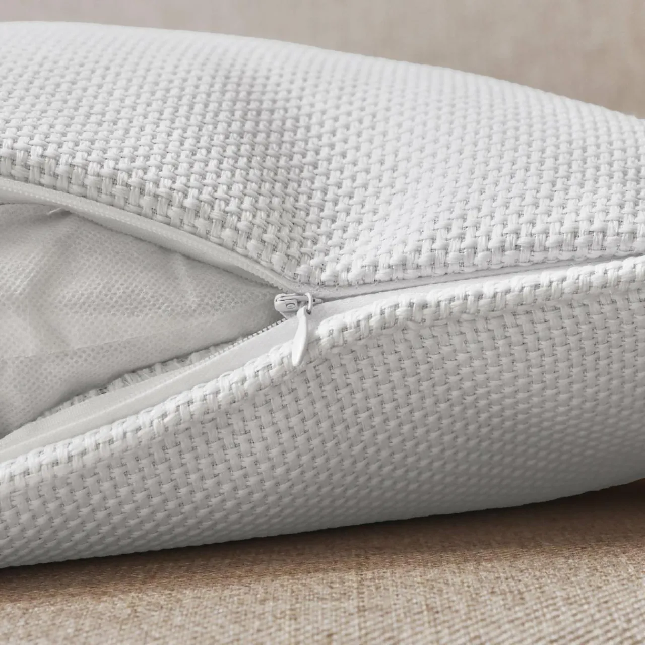 EMINZA Coussin carré tissé (45 x 45 cm) Alba perle Blanc Outlet