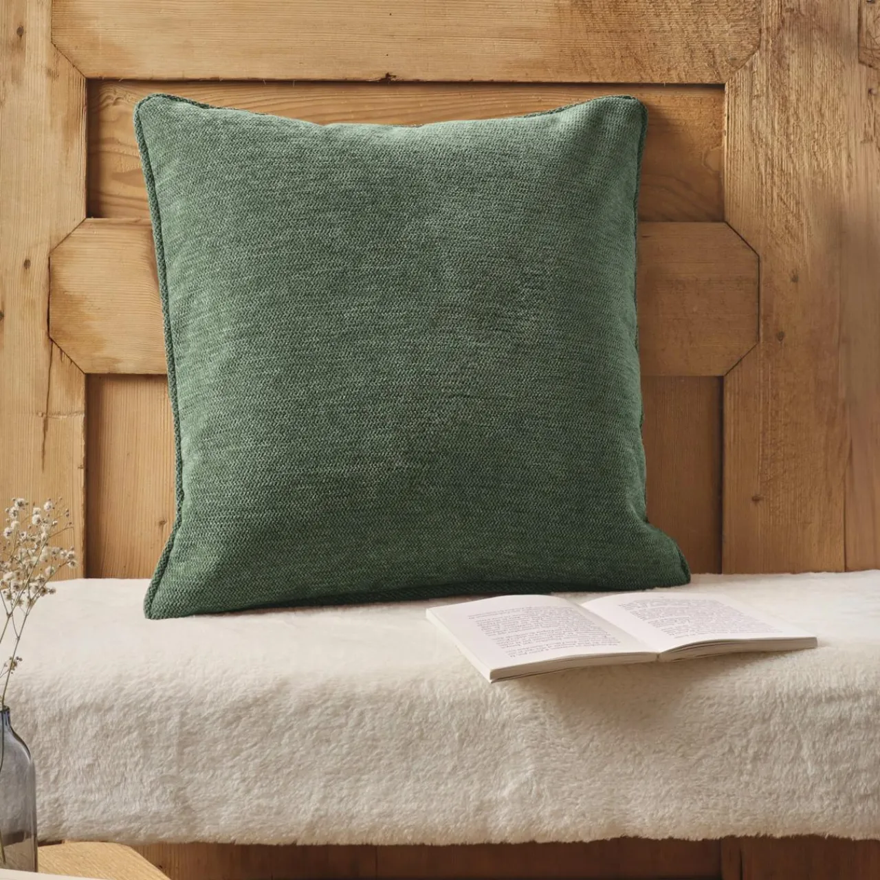 EMINZA Coussin carré tissé (45 x 45 cm) Magnus Vert romarin Clearance