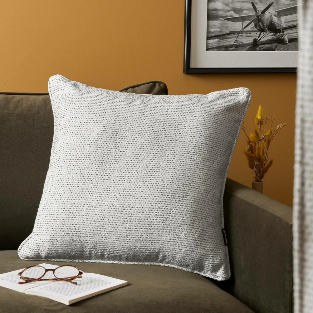 EMINZA Coussin carré tissé (50 x 50 cm) Oscar perle Gris