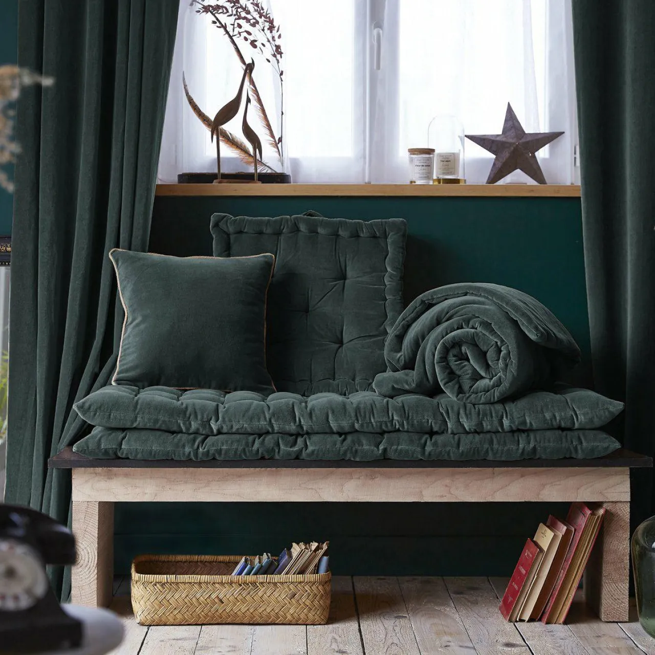 EMINZA Coussin carré velours de coton (45 x 45 cm) Victor Gris ardoise