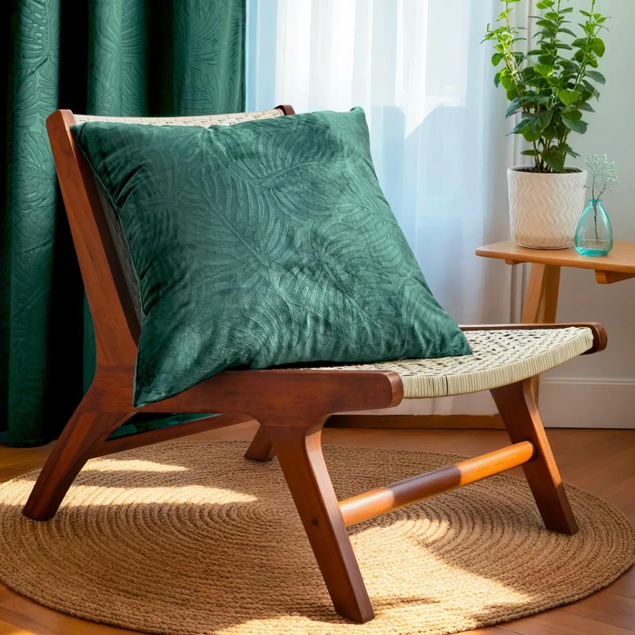 EMINZA Coussin carré velours (60 x 60 cm) Fern Vert sapin Online