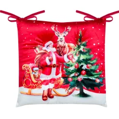 STOF Coussin de chaise carré velours (38 x 38 cm) Réveillon de Noël Rouge Discount