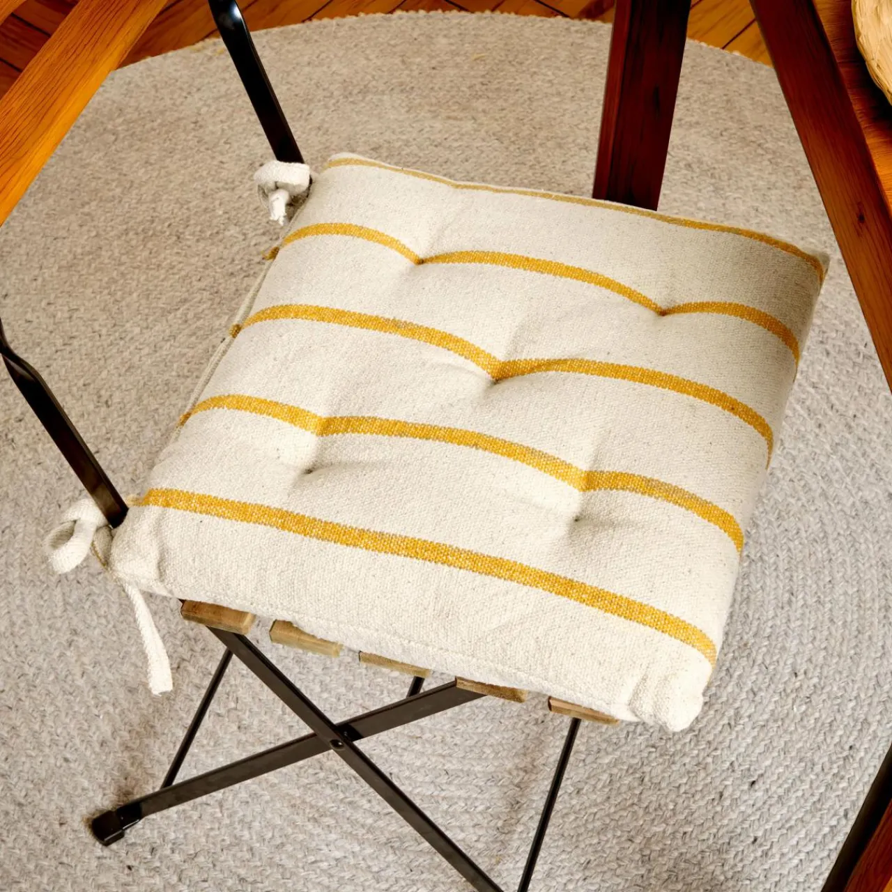 EMINZA Coussin de chaise extérieur toile de coton (40 x 40 cm) Ocealys Jaune moutarde Hot