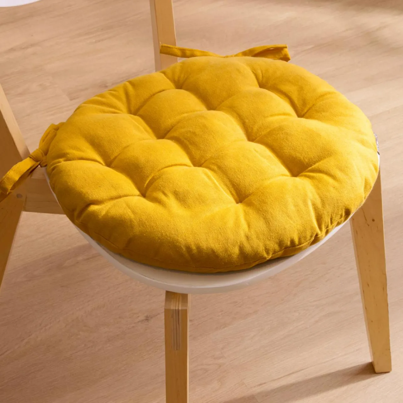 EMINZA Coussin de chaise rond coton (40 cm) Pixel Jaune moutarde