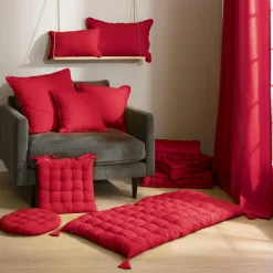 EMINZA Coussin de chaise rond coton (40 cm) Pixel Rouge Outlet