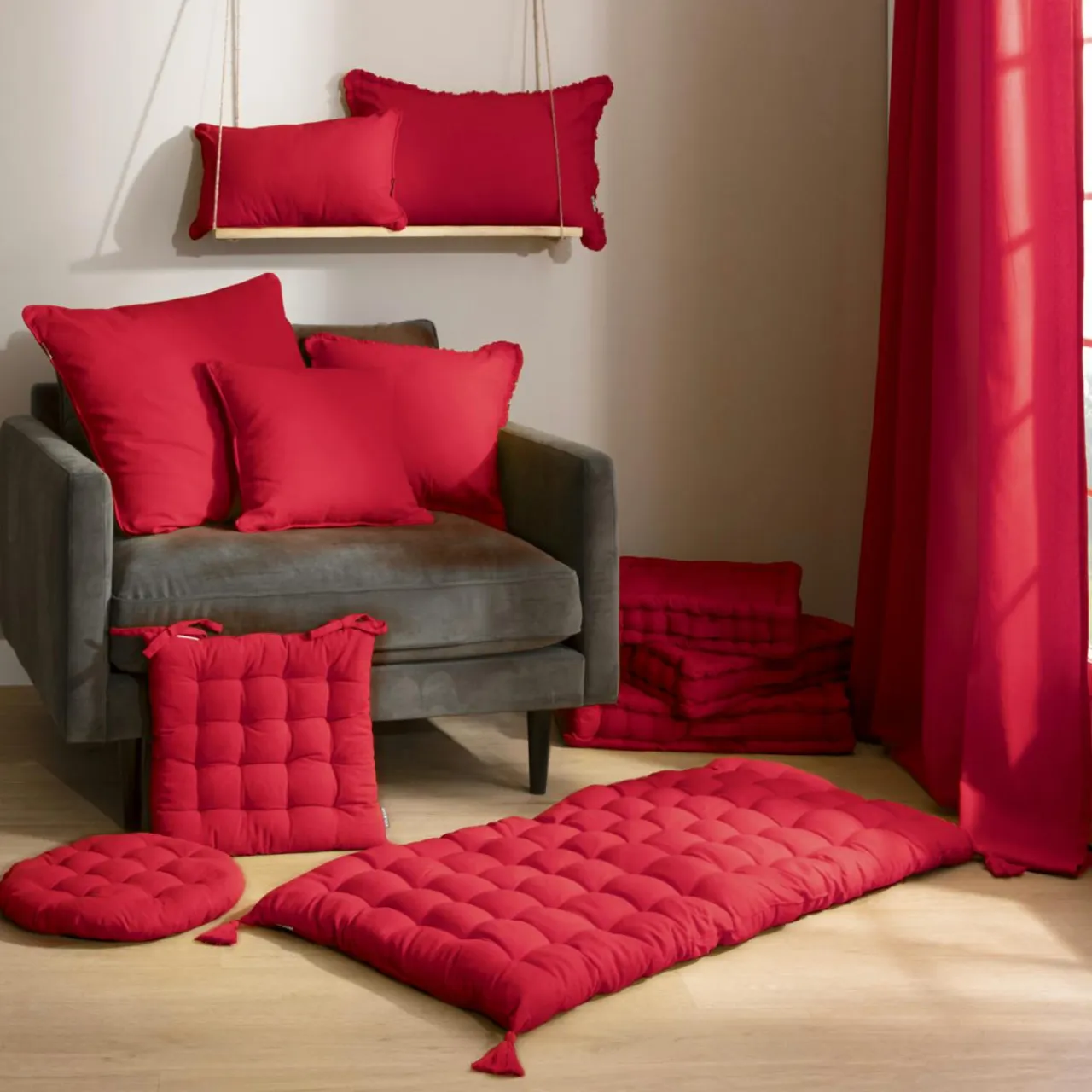 EMINZA Coussin de chaise rond coton (40 cm) Pixel Rouge Outlet