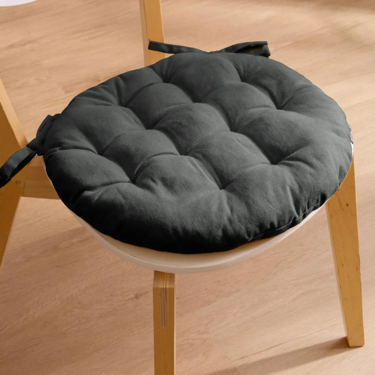 EMINZA Coussin de chaise rond coton (40 cm) Pixel Gris Anthracite Sale