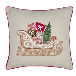 STOF Coussin de Noël carré brodé (45 x 45 cm) Traineau Beige Clearance