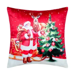 STOF Coussin de Noël carré velours (40 x 40 cm) Réveillon de Noël Rouge Discount