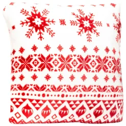 JJA Coussin de Noël carré (40 x 40 cm) Flocons de neige et blanc Rouge Outlet
