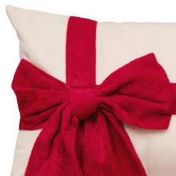 JJA Coussin de Noël rectangulaire (50 x 30 cm) Nœud en velours Rouge et écru Ecru New