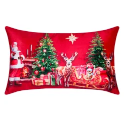 STOF Coussin de Noël rectangulaire velours (30 x 50 cm) Réveillon de Noël Rouge Best
