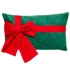 JJA Coussin de Noël rectangulaire (30 x 50 cm) Nœud en velours Rouge et Vert