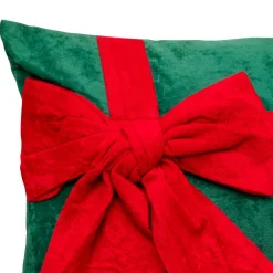 JJA Coussin de Noël rectangulaire (30 x 50 cm) Nœud en velours Rouge et Vert