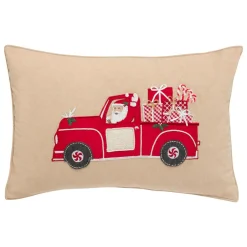 JJA Coussin de Noël rectangulaire (59 x 39 cm) Voiture du Père Noël Rouge et Beige Hot