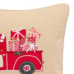JJA Coussin de Noël rectangulaire (59 x 39 cm) Voiture du Père Noël Rouge et Beige Hot