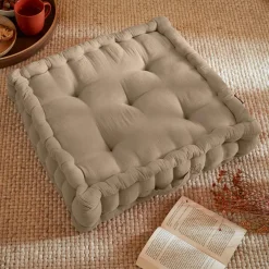 EMINZA Coussin de sol carré gaze de coton (50 x 50 cm) Gaïa Ficelle Hot